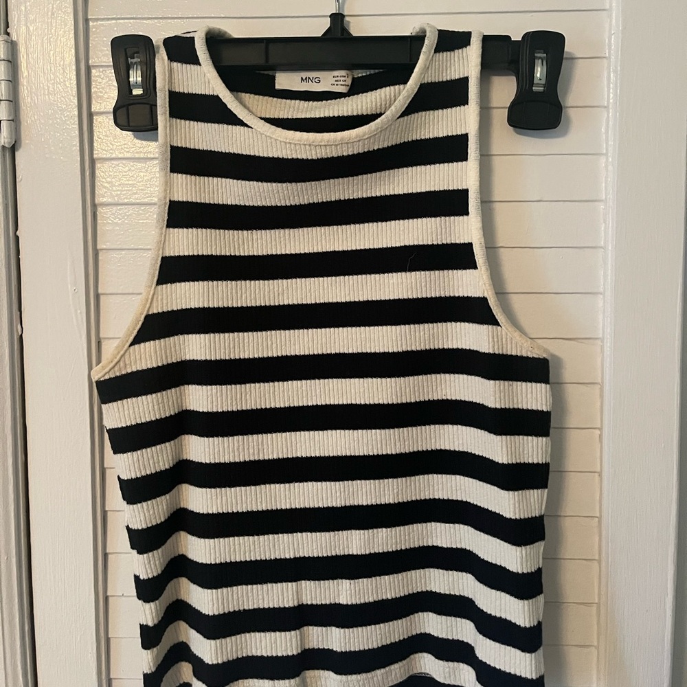 Mango Black and White Striped Women's Tank